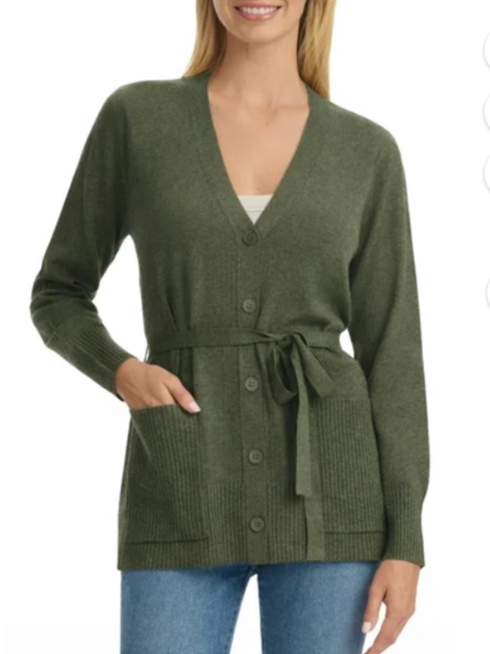 Splendid Womens Button Front Long Sleeve Sweater Belted Cardigan Large